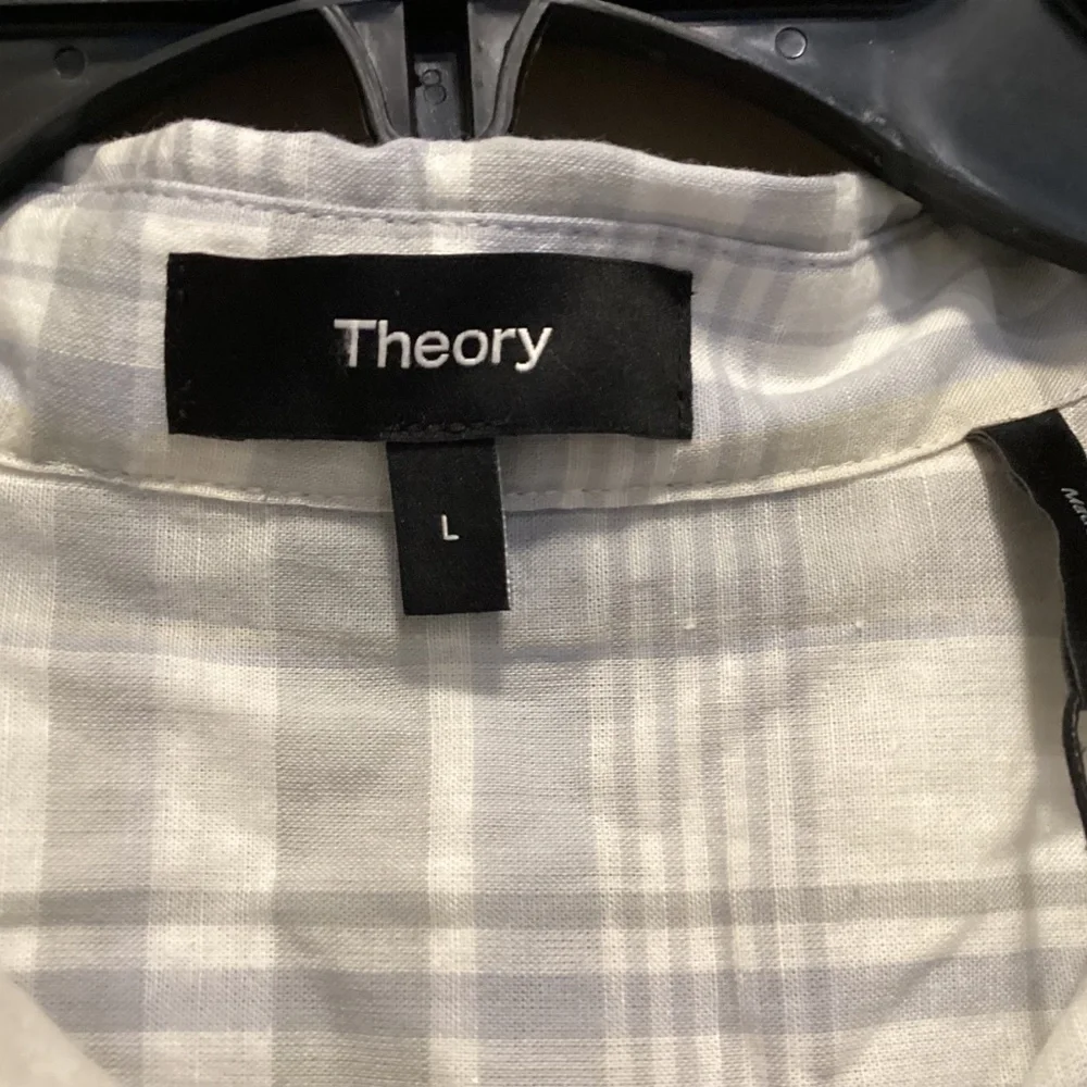 Theory Plaid Cotton & Linen Button-Up Shirt, size L - Picture 3 of 11